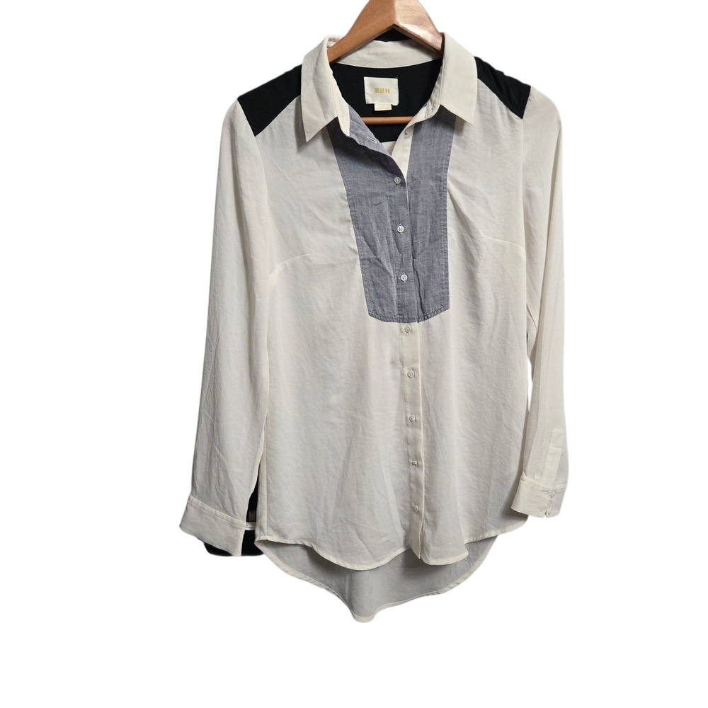 Maeve Button‎ Down Blouse Color Block White Black Size 4 Anthropologie